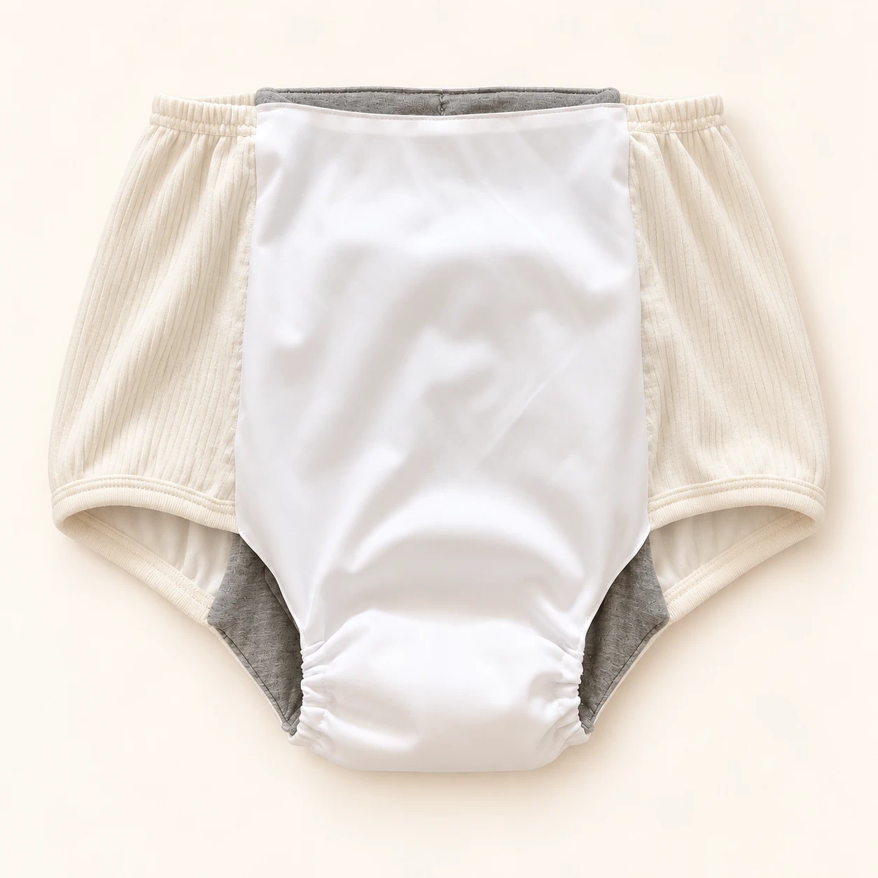Soft cotton-rib adult diaper for women with a gentle, intimate-apparel feel
