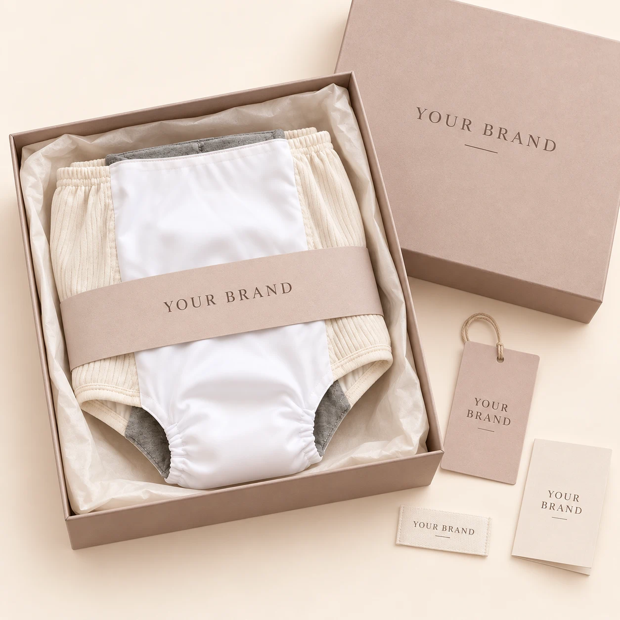 Women's adult diaper with discreet branded private-label packaging
