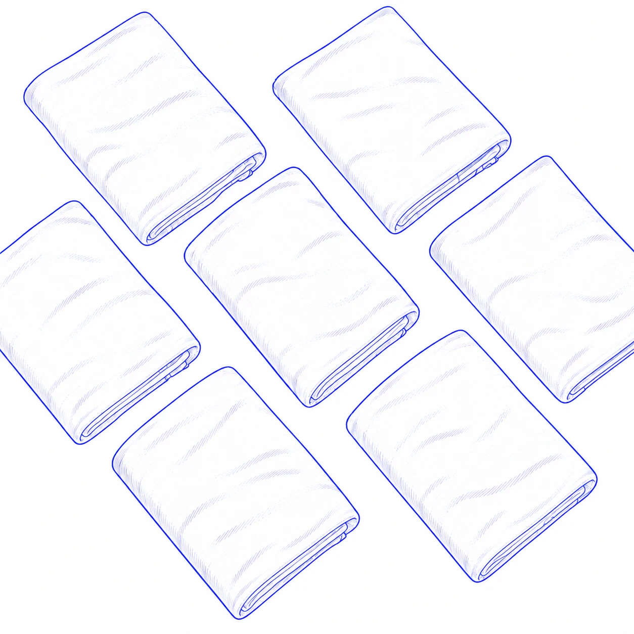 Drawing of reusable muslin cloths folded into rectangles and arranged in staggered diagonal rows.