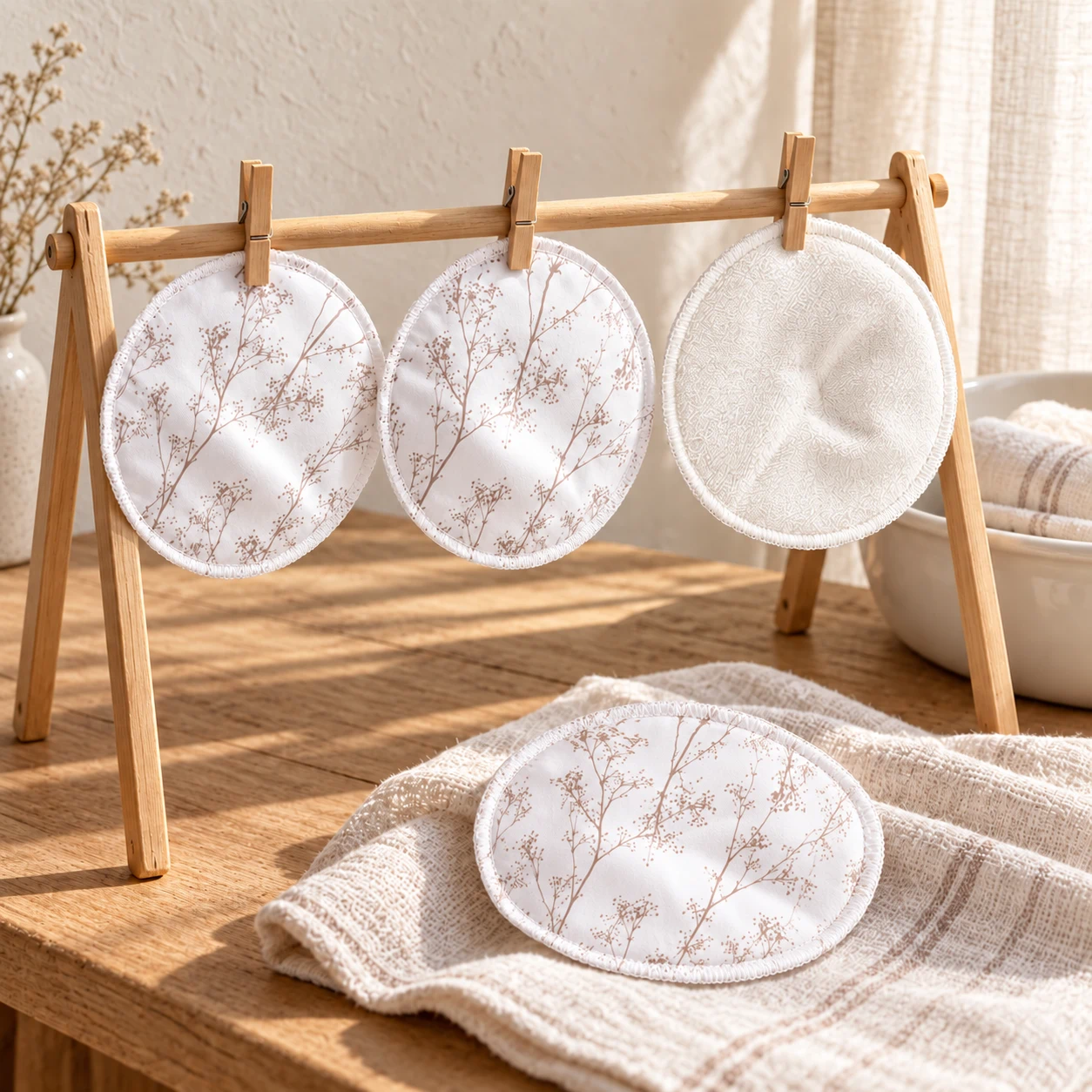 Reusable breast pad shown as a washable alternative to disposables